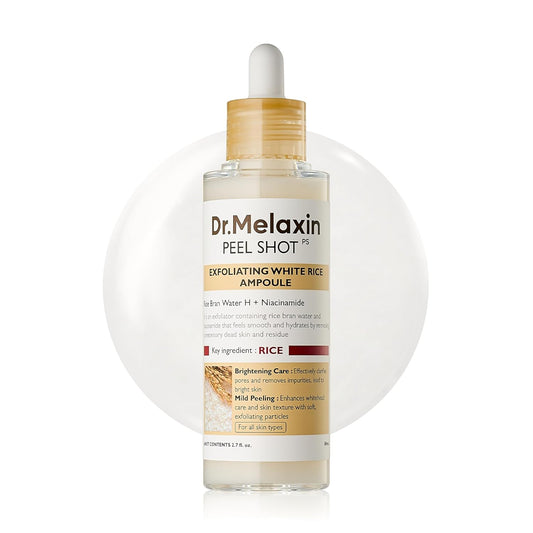 Dr.Melaxin Peel Shot Glow White Rice Peeling Ampoule with Rice Extract & AHA BHA, Brightening & Gentle Exfoliating Serum for Sebum Control, Niacinamide & Hyaluronic Acid, Korean Skincare