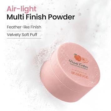 SKINFOOD Peach Cotton Multi Finish Powder 5g - Korean Peach Extract & Calamin Sebum Control Face Powder - Silky Setting Powder - Setting Powder for Oily Skin - Sweet Peach Scent for Soft Skin