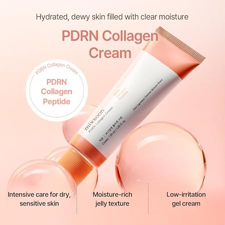 mixsoon PDRN Collagen Cream - Firming, Hydrating and Revitalizing Lightweight Face Gel, Radiance Collagen Peptides, Nourishing Moisturizer for Smooth Skin 50ml