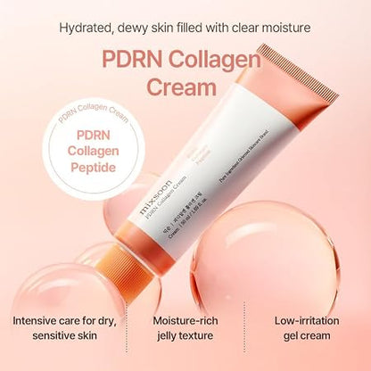 mixsoon PDRN Collagen Cream - Firming, Hydrating and Revitalizing Lightweight Face Gel, Radiance Collagen Peptides, Nourishing Moisturizer for Smooth Skin 50ml