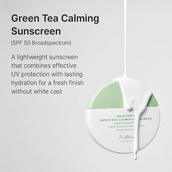 Dr.Althea Green Tea Calming Sunscreen SPF 50, Korean Skin Care, 1.69 Fl Oz No White Cast, Travel Size Vegan Face Sun Lotion & Serum, Beach & Vacation Essentials for Women, Dermatologically Tested Visit the Dr.Althea Store