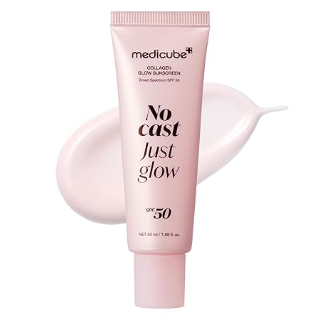 medicube No Cast Just Glow Collagen Sunscreen | SPF 50 Broad Spectrum Face Sunscreen | Lightweight, Non-Sticky, Hydrating Formula | Peptide, Cica for Soothing & Glow