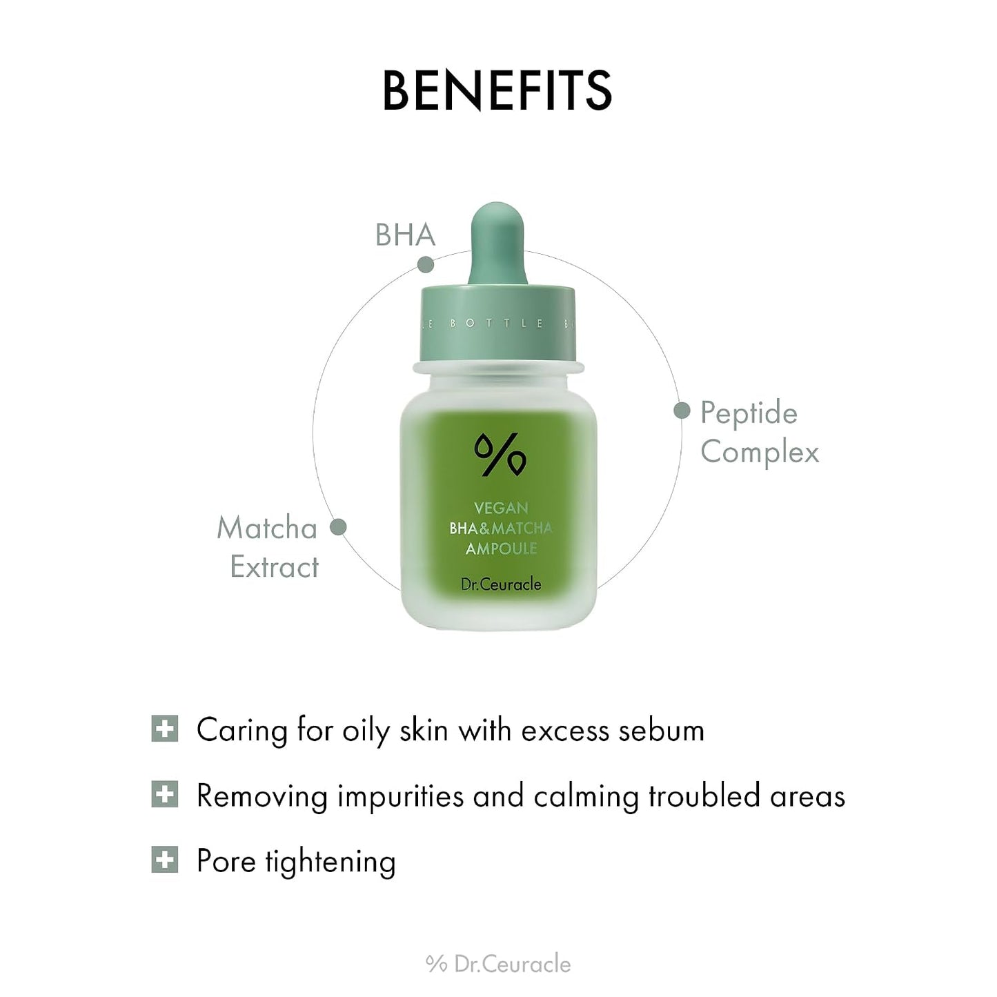 Dr.Ceuracle Vegan BHA & Matcha Ampoule - Gentle Exfoliating Facial Serum, Salicylic Acid for Pores and Sebum Treatment, Korean Skincare for Stocking Stuffers
