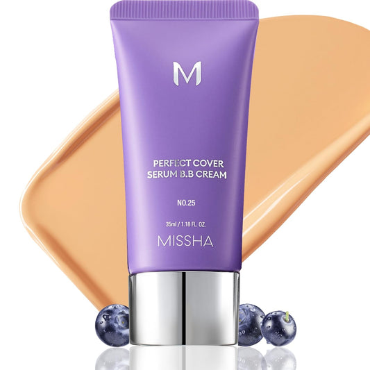 MISSHA M Perfect Cover Serum BB Cream No.25 Warm Beige (Mini) - Medium with Warm Undertone, Skin Tint, Tinted Moisturizer, Skin Care Foundation Makeup, Korean Makeup