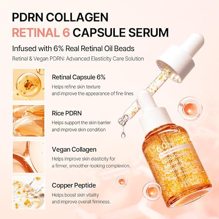 mixsoon PDRN Collagen Retinal 6 Capsule Serum, Retinal Copper Peptides Serum With Niacinamide, Firming Serum for Fine Lines & Texture Care