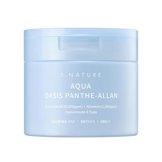S.NATURE AQUA OASIS PANTHE-ALLAN CALMING PAD 60 Pads, Exfoliating, Pore Care, Cooling, Soothing, Hydrating