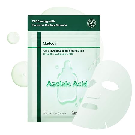 CENTELLIAN24 Madeca Azelaic Acid Calming Serum Mask - Redness Care, TECA AC Daily Mask sheets, 7 Masks for Sebum Control, Gentle Exfoliation, Cooling and Redness Care, 7 Count
