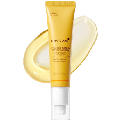 medicube Eye Serum with Kojic Acid Turmeric | All-Day Brightening Eye Gel Serum | Refreshing Eye Care with Vitamin C, Retinol & Caffeine | Hydrating & Cooling Formula | Korean Skincare