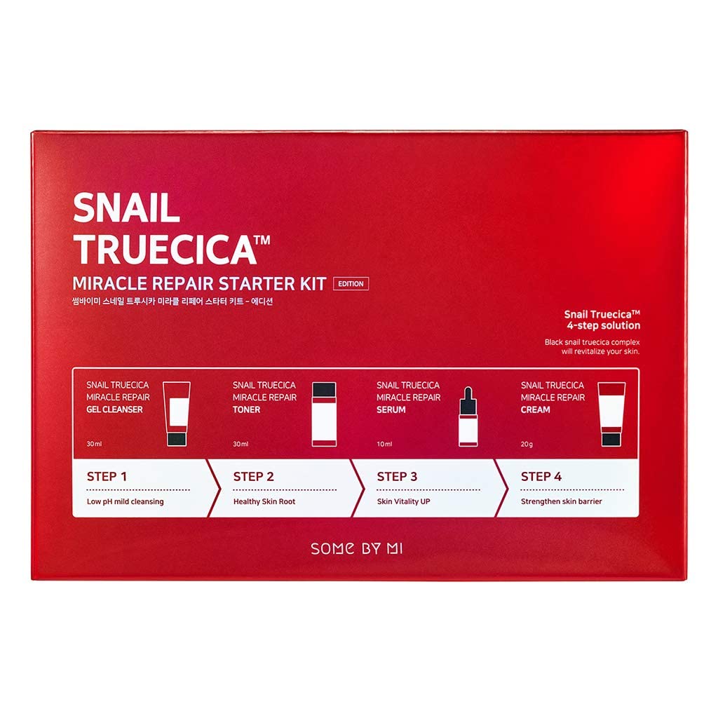 SOME BY MI Snail Truecica Miracle Repair Starter Kit- Toner, Serum, Gel Cleanser, Cream - Damaged Skin Solution for Sensitive Skin/Facial Skin Care Set