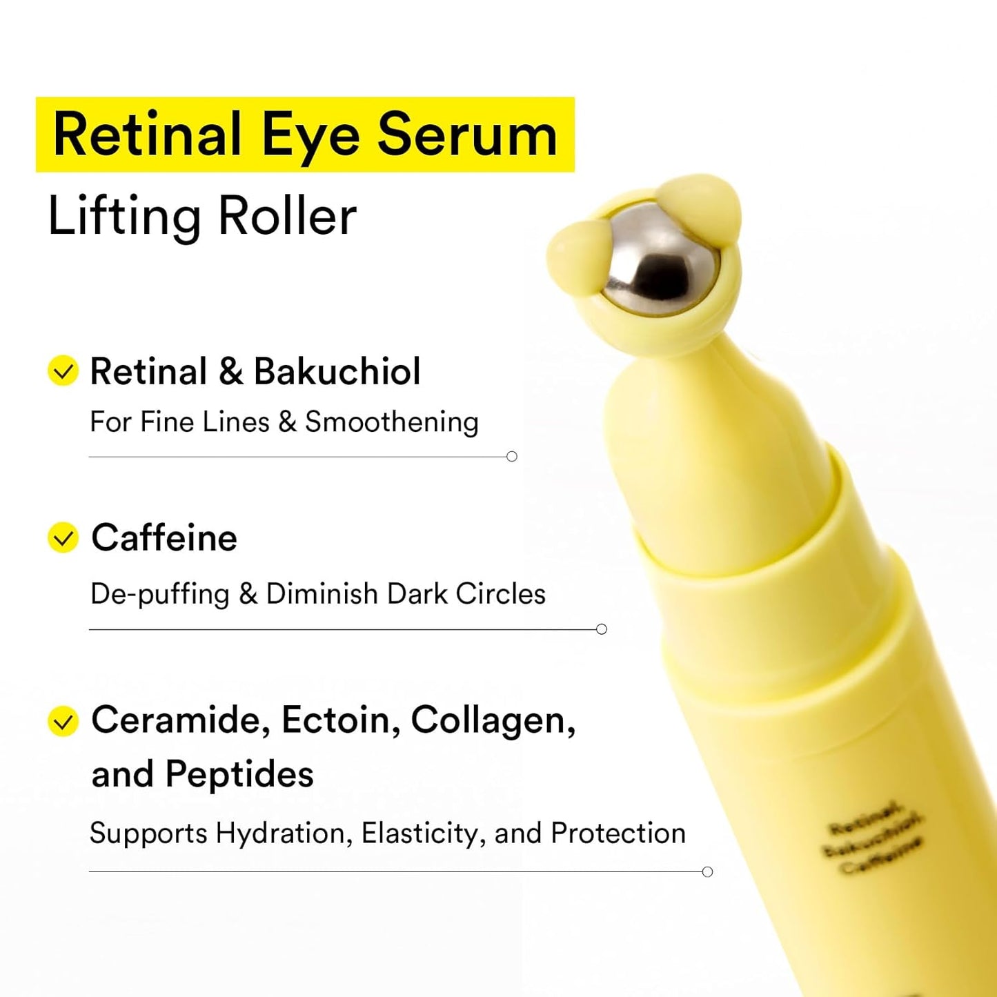Abib Retinal Eye Serum Lifting Roller, Anti-Aging Eye Applicator for Wrinkles, Puffiness, Dark Circles with Caffeine & Bakuchiol for Under Eyes, Travel Size Skincare Essential