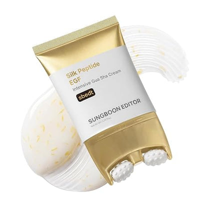 SUNGBOON EDITOR Silk Peptide EGF Intensive Gua Sha Neck Cream, 2.70 fl oz Peanut Ball Roller Gua Sha, 30-Type Silk Peptide Complex & EGF, Lifts&Smooths Neck Lines, Non-Sticky Neck & Décolleté Cream