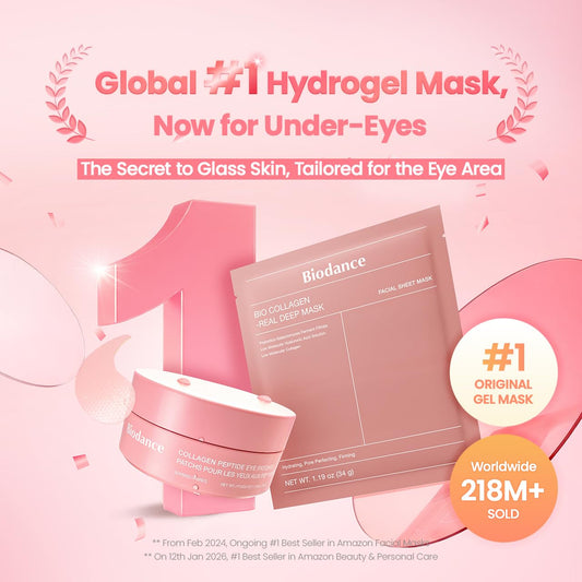 BIODANCE Collagen Peptide Eye Patches - Anti Wrinkle & Smile Line Patches for Face, Under Eye Mask for Fine Lines & Eye Bags, Travel Essentials & Self Care Gifts for Women, Korean Skin Care (60 Count)