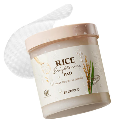 SKINFOOD Rice Brightening Toner Pad, Korean Skincare Face Toner Pads with 48 Hours Fermented Rice Water for Glow Glass Skin, Hydrating, 100% Cotton Pad, Vegan, (60 Pads)
