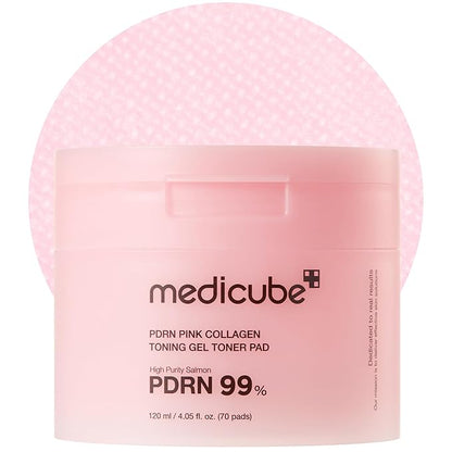 medicube Toner Pads Salmon DNA PDRN Pink Collagen Jelly Pad, Gel Toner Pad, Niacinamide, Madecassoside, Retinol, Soothing, Radiance, Uneven Skin Tone