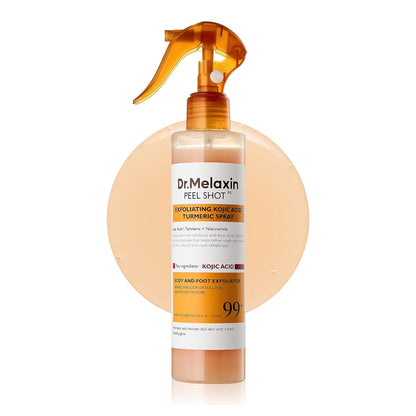 Dr.Melaxin Peel Shot Kojic Acid Turmeric Body Exfoliator Spray 6.76 fl.oz - AHA PHA Niacinamide Body Scrub for KP Bumps, Dark Spots, Uneven Skin Tone, Dead Skin, Korean Skin Care