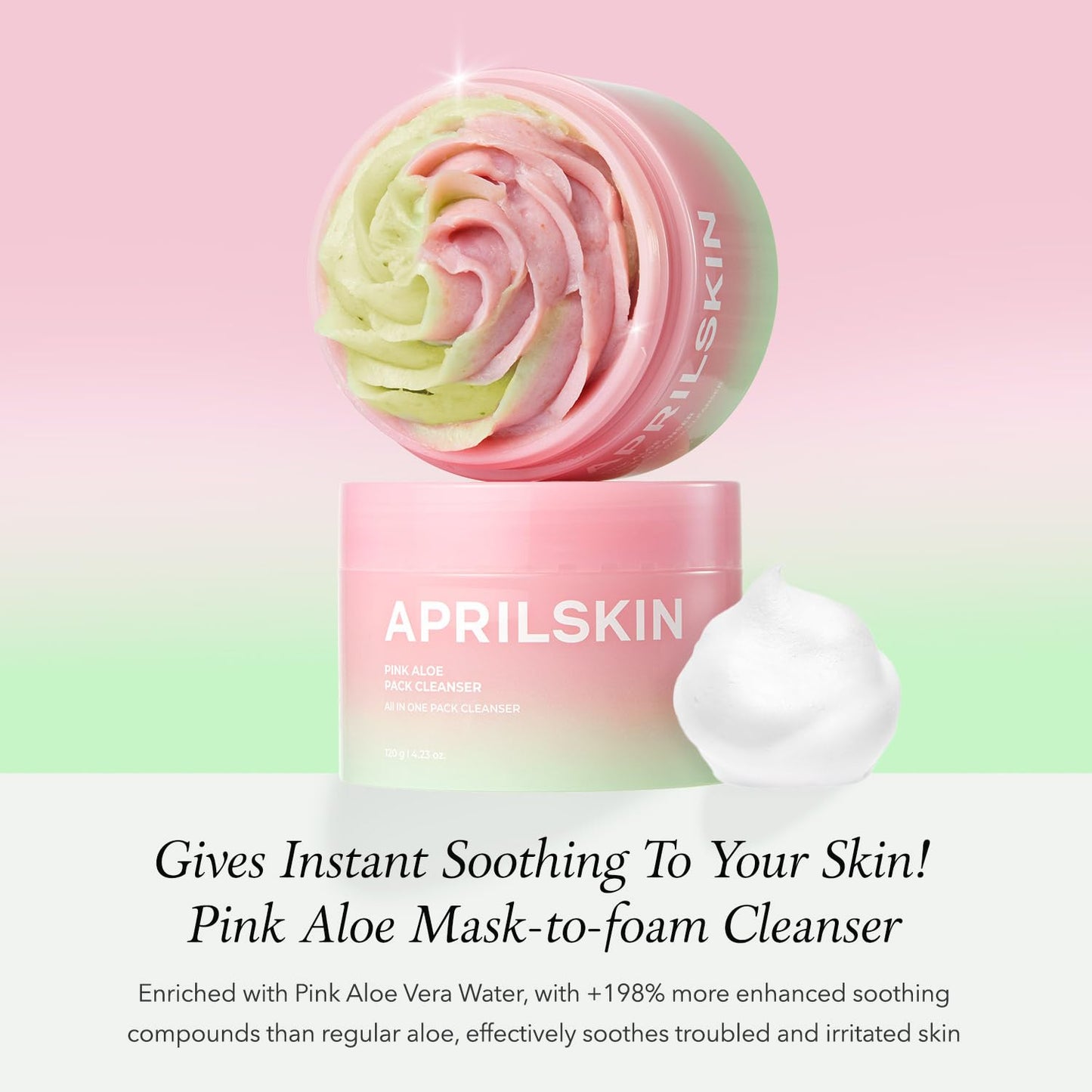 APRILSKIN Pink Aloe Facial Polish Cleanser, Gentle Exfoliation with Mungbean & Soybean Scrub, Removes Waterproof Makeup & Sunscreen, Non-Comedogenic Cleanser for All Skin Types, Korean Skincare