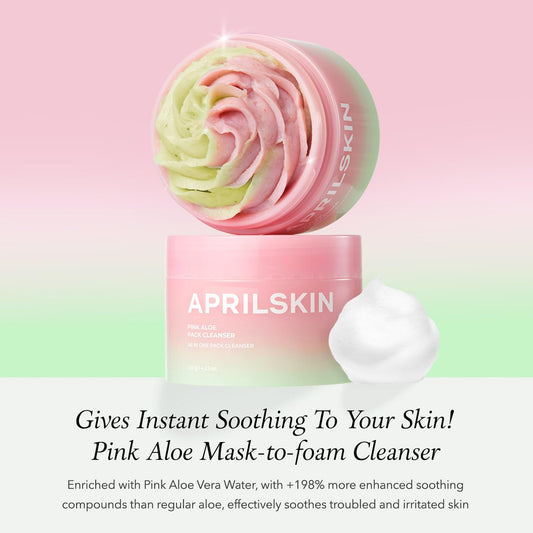 APRILSKIN Pink Aloe Facial Polish Cleanser, Gentle Exfoliation with Mungbean & Soybean Scrub, Removes Waterproof Makeup & Sunscreen, Non-Comedogenic Cleanser for All Skin Types, Korean Skincare