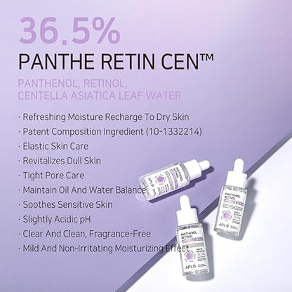 APLB Panthenol Retinol Ampoule Serum - PANTHE RETIN CEN Korean Skincare, Deep hydration, Elasticity care, Sensitive skin, Wrinkle care, Revitalize for gentle and improve skin texture