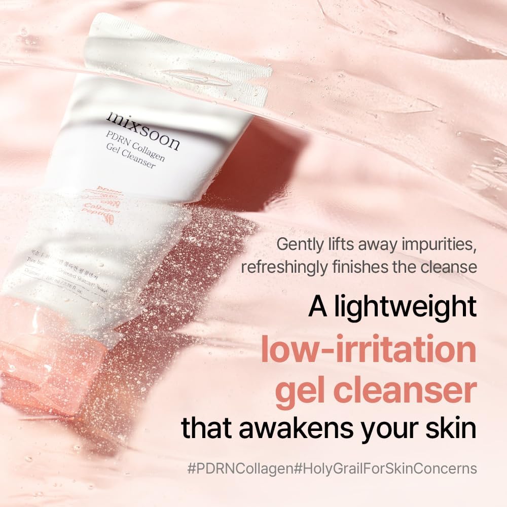 MIXSOON PDRN Collagen Gel Cleanser - Deep Pore Cleansing, Lightweight Daily Gel Cleanser for All Skin Types, Korean Glass Skin Care