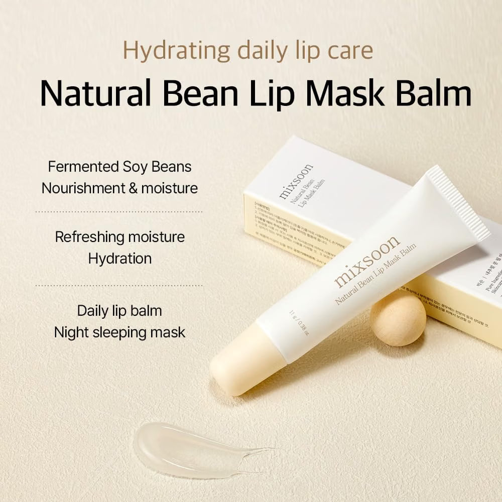 mixsoon Natural Bean Lip Mask Balm - Hydrated Lips, Softening, Fermented Bean and Shea Butter, Vegan Formula for Smooth Lip Balm