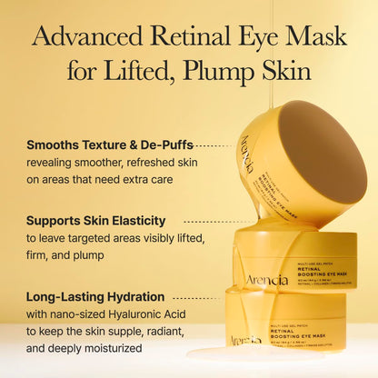 ARENCIA Retinal Boosting Eye Patch, Hydrogel Under Eye Mask with Peptides for Dark Circles, Puffiness, Fine Lines, 60 Patches