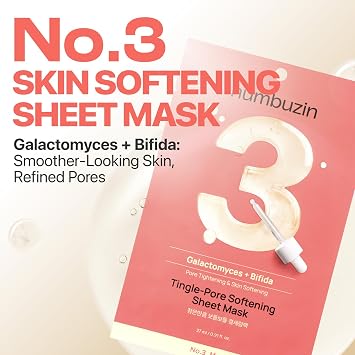 numbuzin No.3 Sheet Mask (1 Mask)| Tingle-Pore Softening Sheet Mask | Pore Minimizing, Skin Softening Face Mask with Bifidax | Hydrates, Smooths Rough, Bumpy Skin, Improves Glow