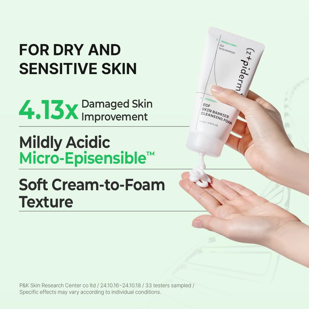 Zipiderm EGF Deep Cleansing Foam – Korean Gentle Facial Cleanser with EGF for Sensitive & Acne-Prone Skin, Double Cleansing K-Beauty Foam that Supports Skin Barrier & Smooth Texture