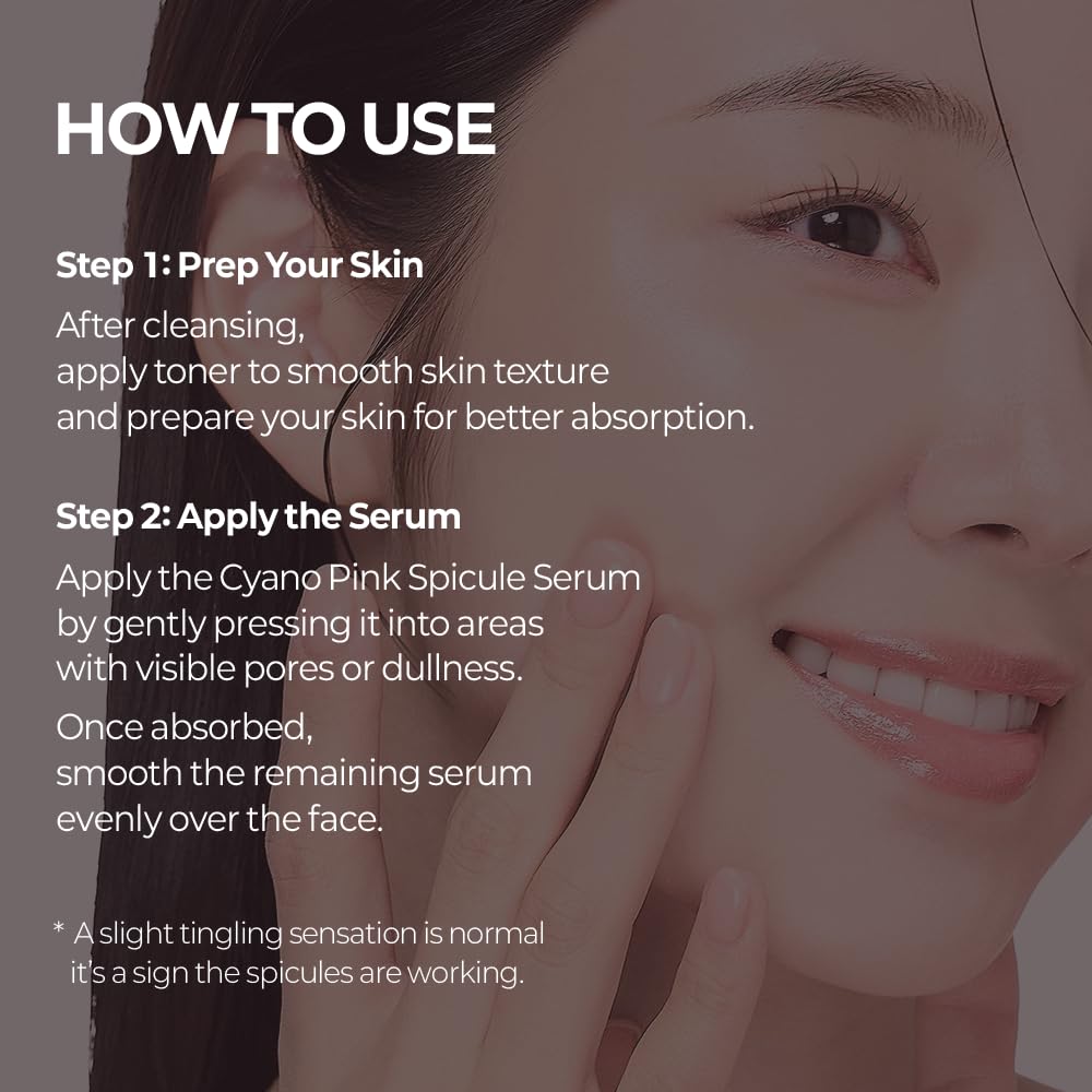 Dr.Melaxin Cyano Pink Spicule Serum with Vitamin B12, Liquid Microneedle Facial Treatment for Enlarged Pores, Niacinamide for Texture Refining & Renewal