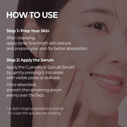 Dr.Melaxin Cyano Pink Spicule Serum with Vitamin B12, Liquid Microneedle Facial Treatment for Enlarged Pores, Niacinamide for Texture Refining & Renewal
