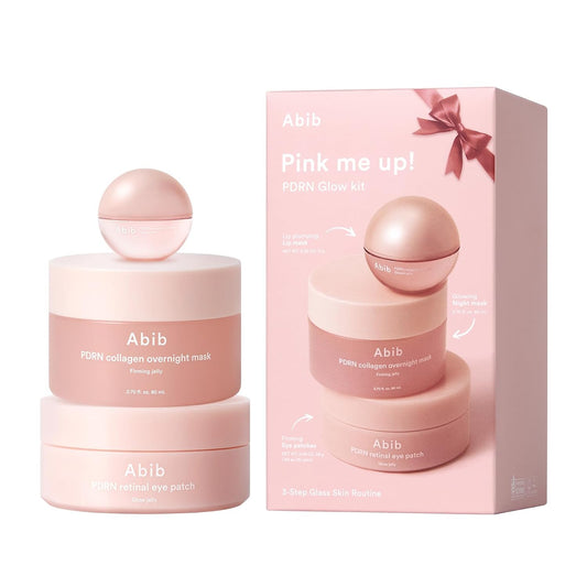 Abib Pink Me Up PDRN 3 Step Glow Kit, Overnight Firming Jelly Mask, PDRN Retinal Eye patches, PDRN Lip Mask, Korean Skincare Set