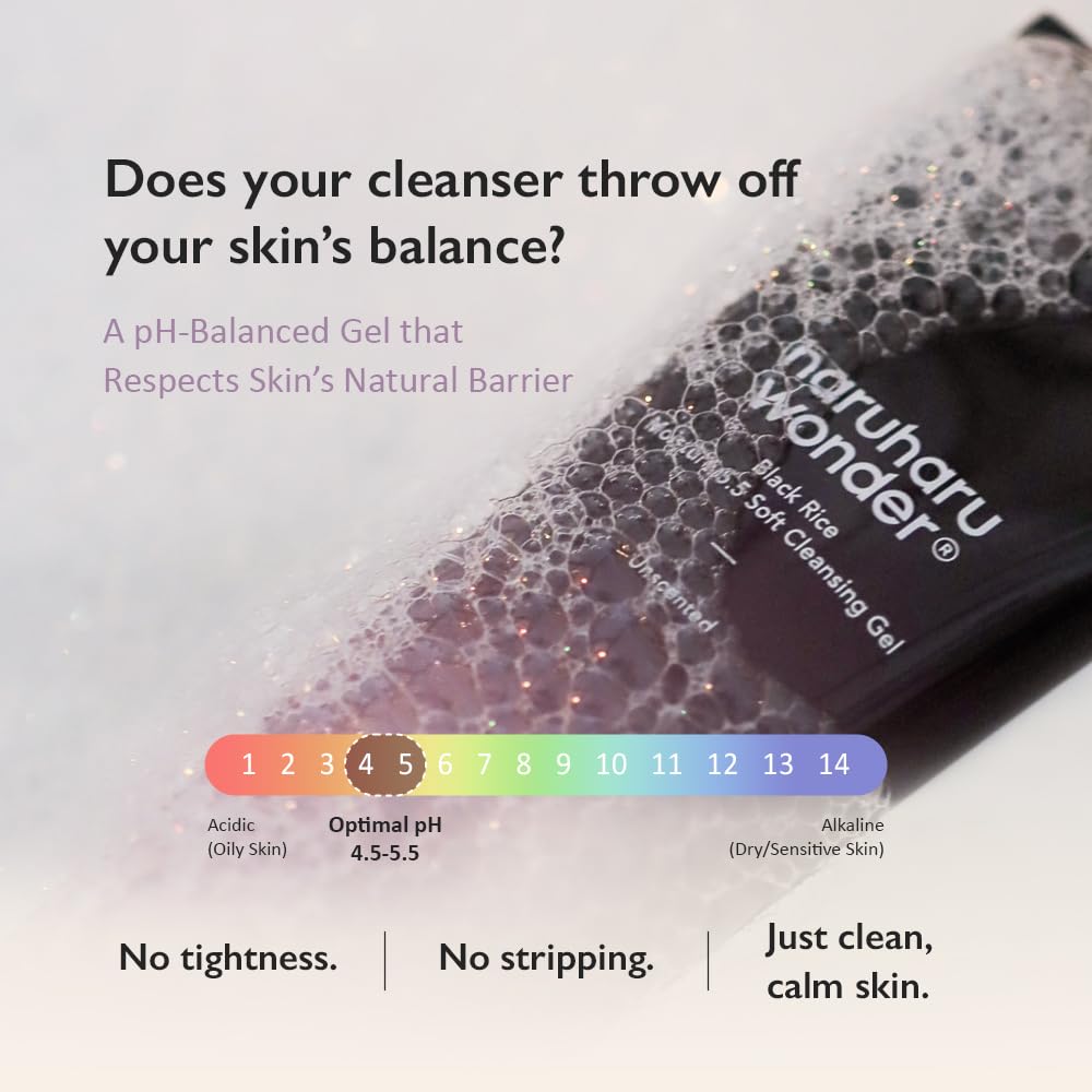 HARUHARU wonder Black Rice Moisture 5.5 Soft Cleansing Gel, Gentle Daily Cleanser, Low 5.5pH, Moisture Balance, Soap Free, For Sensitive Skin, Vegan, Cruelty-Free