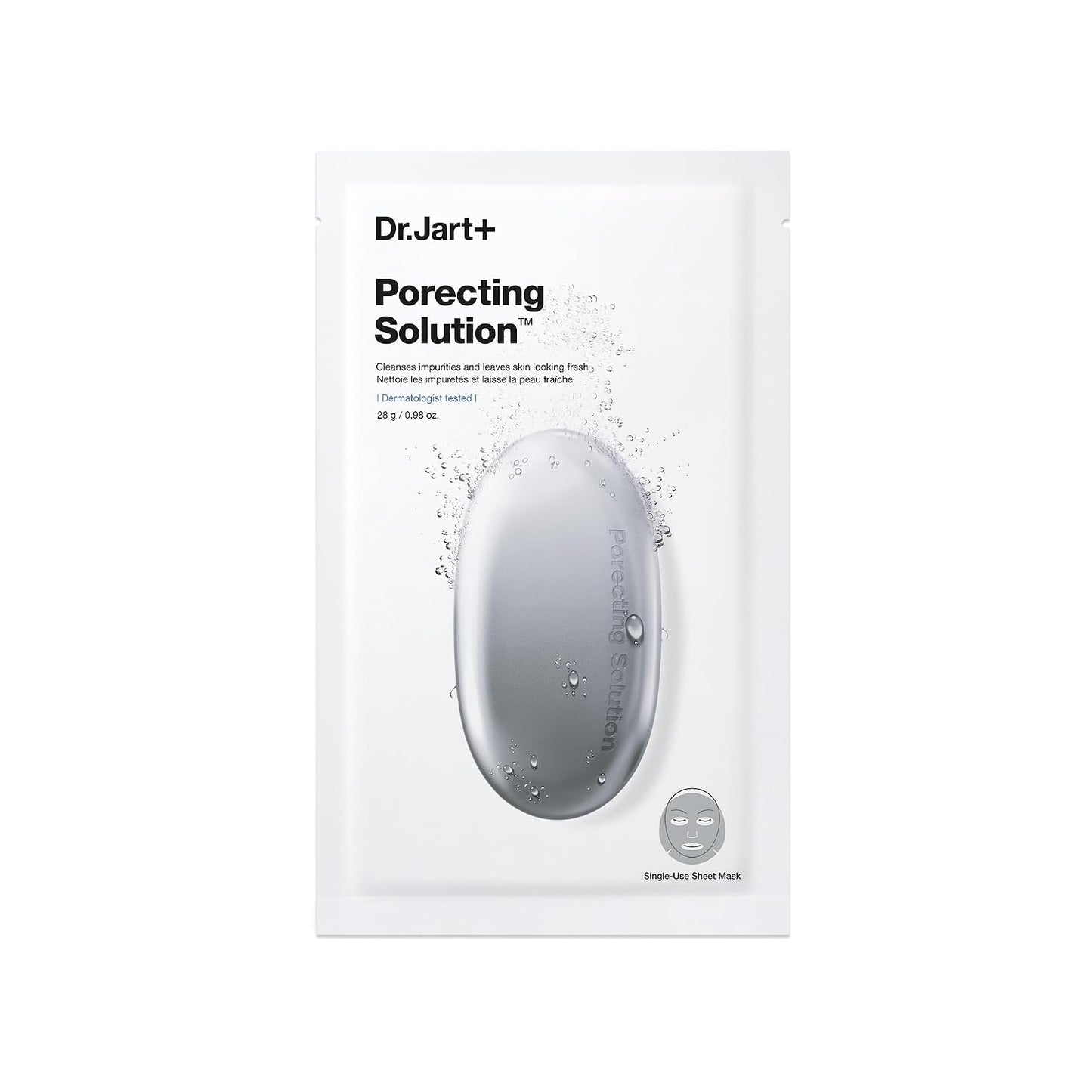 Dr.Jart+ Dermask Porecting Solution Korean Charcoal Face Mask, Sheet Mask for Oily Skin, Korean Skin Care