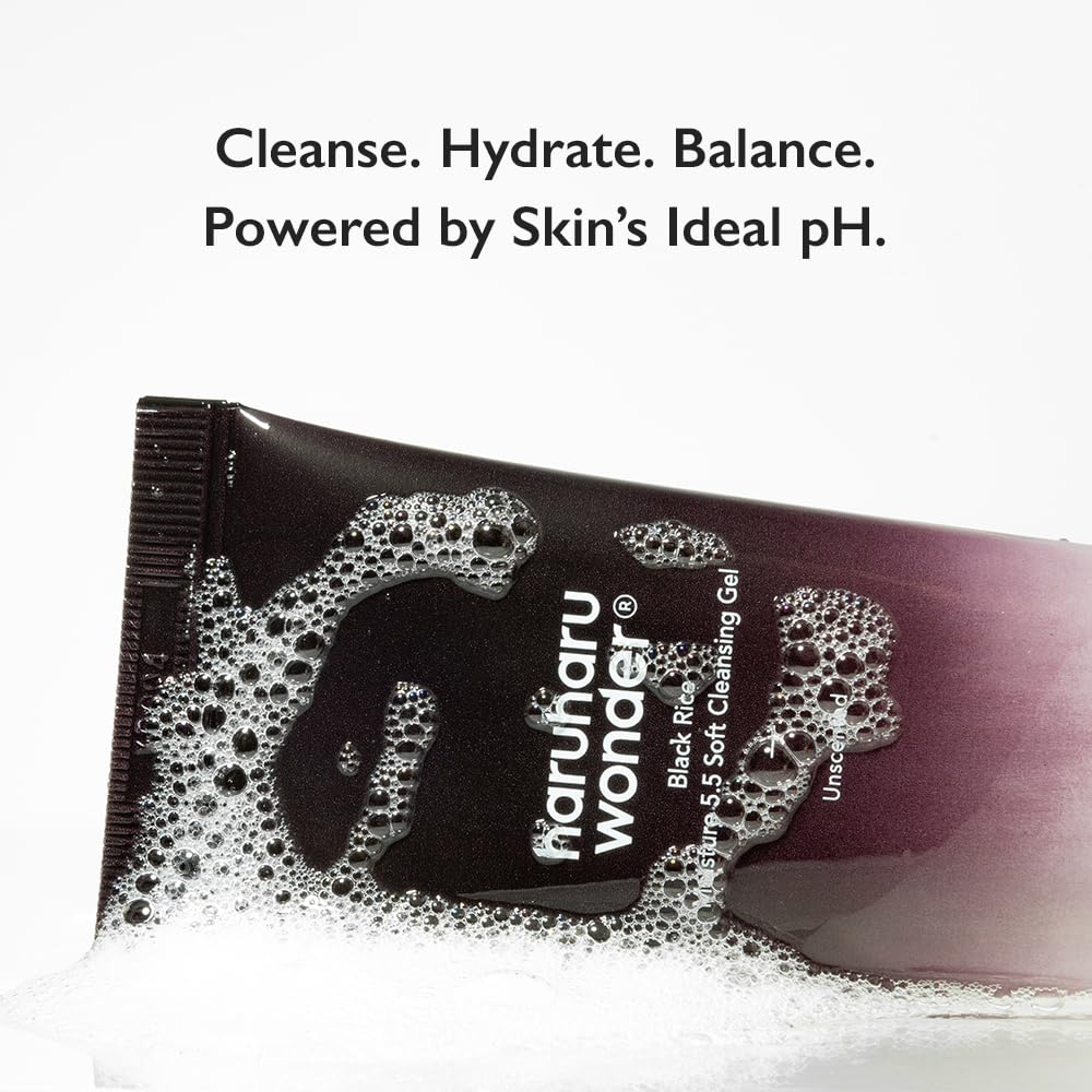 HARUHARU wonder Black Rice Moisture 5.5 Soft Cleansing Gel, Gentle Daily Cleanser, Low 5.5pH, Moisture Balance, Soap Free, For Sensitive Skin, Vegan, Cruelty-Free