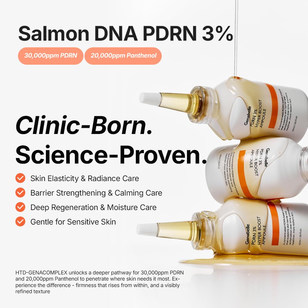 Genabelle 3% PDRN Skin Booster Ampoule, Serum - 30,000ppm Salmon DNA PDRN, 20,000ppm Panthenol, HTD-GENACOMPLEX Regeneration & Barrier Strengthening,Glass Skin Glow,Korean Skincare