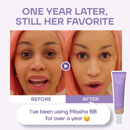 MISSHA M Perfect Cover Serum BB Cream No.27 Honey Beige (Mini) Cardi B's pick; medium cool-neutral; skin tint, tinted moisturizer, skin care foundation, Korean Makeup, buildable coverage
