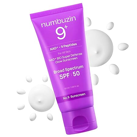 numbuzin No.9 NAD+ Sunscreen - Super Defense Glow Sunscreen, Broad Spectrum SPF 50, For All Skin Types & Skin Tones, Glowing, Dewy Finish, Water-Resistant
