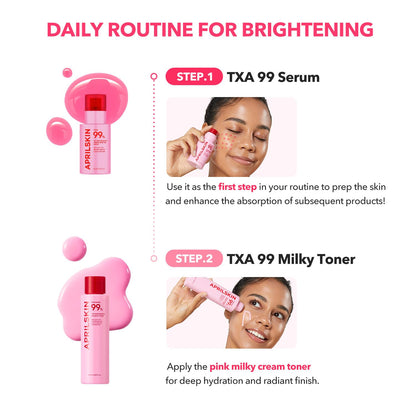 APRILSKIN TXA + Niacinamide 99 Pink Milky Toner, 99% High-Purity TXA 3%+ Niacinamide 5% for Brightening, Highly Concentrated Cream Toner, Deep Moisturizing Formula for Dull Skin