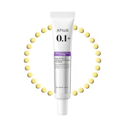 Anua Retinol 0.1 Caffeine Revitalizing Eye Cream, Lightweight Formula for Dark Circles & Puffiness, Hydrating for Sensitive Skin