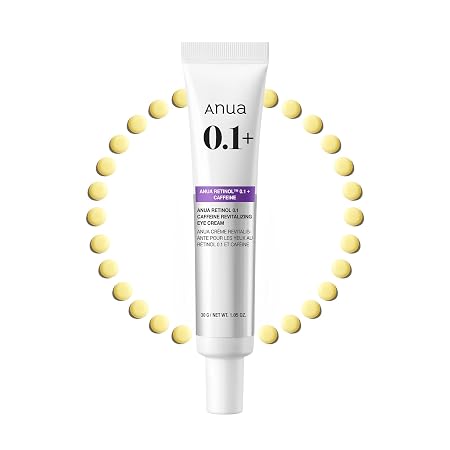 Anua Retinol 0.1 Caffeine Revitalizing Eye Cream, Lightweight Formula for Dark Circles & Puffiness, Hydrating for Sensitive Skin