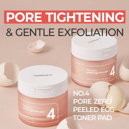 Numbuzin No.4 Toner Pads, Pore Zero Peeled Egg Toner Pad, Gentle Exfoliator, PHA, LHA, Makeup Skin Prep, Panthenol, Korean Skincare for Face