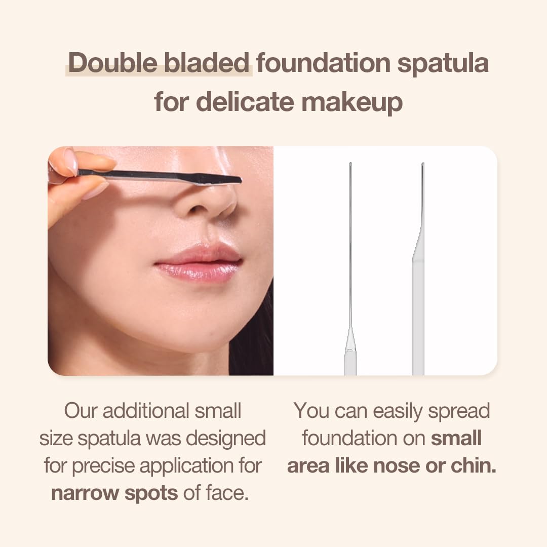 STUDIO17 Foundation Spatula Made of Stainless Steel, Professional Makeup Spatula for Even Application of Foundation, Double Edged Spatula for Small Area of Face, Pouch Included for Clean Storage