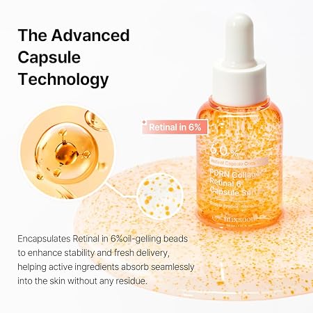 mixsoon PDRN Collagen Retinal 6 Capsule Serum, Retinal Copper Peptides Serum With Niacinamide, Firming Serum for Fine Lines & Texture Care