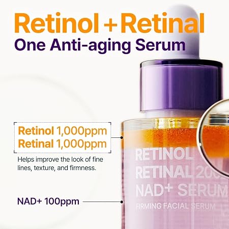 PURITO Retinol 0.1% + Retinal 0.1% Anti-Aging Facial Serum | for Wrinkles, Fine Lines & Firmer Skin | Dual Retinoids with NAD+, Improve Elasticity & Skin Texture