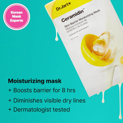 Dr.Jart+ Ceramidin Skin Barrier Moisturizing Korean Face Mask Ceramide NP and Panthenol, Sheet Mask, Beauty Gifts for Women, Korean Skin Care
