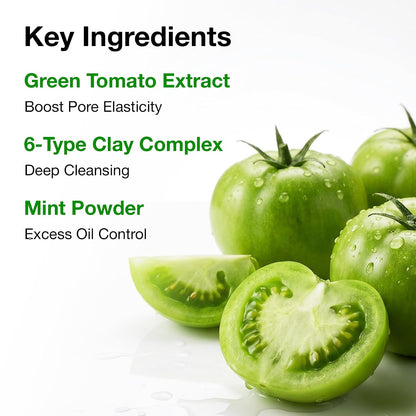 FULLY Green Tomato Pore Clay Mask Cleanser for Deep Cleansing, Clay Pack Cleanser for Deep Pore Cleansing, Blackhead & Sebum Control, Gentle Korean Face Wash for Oily & Combination Skin