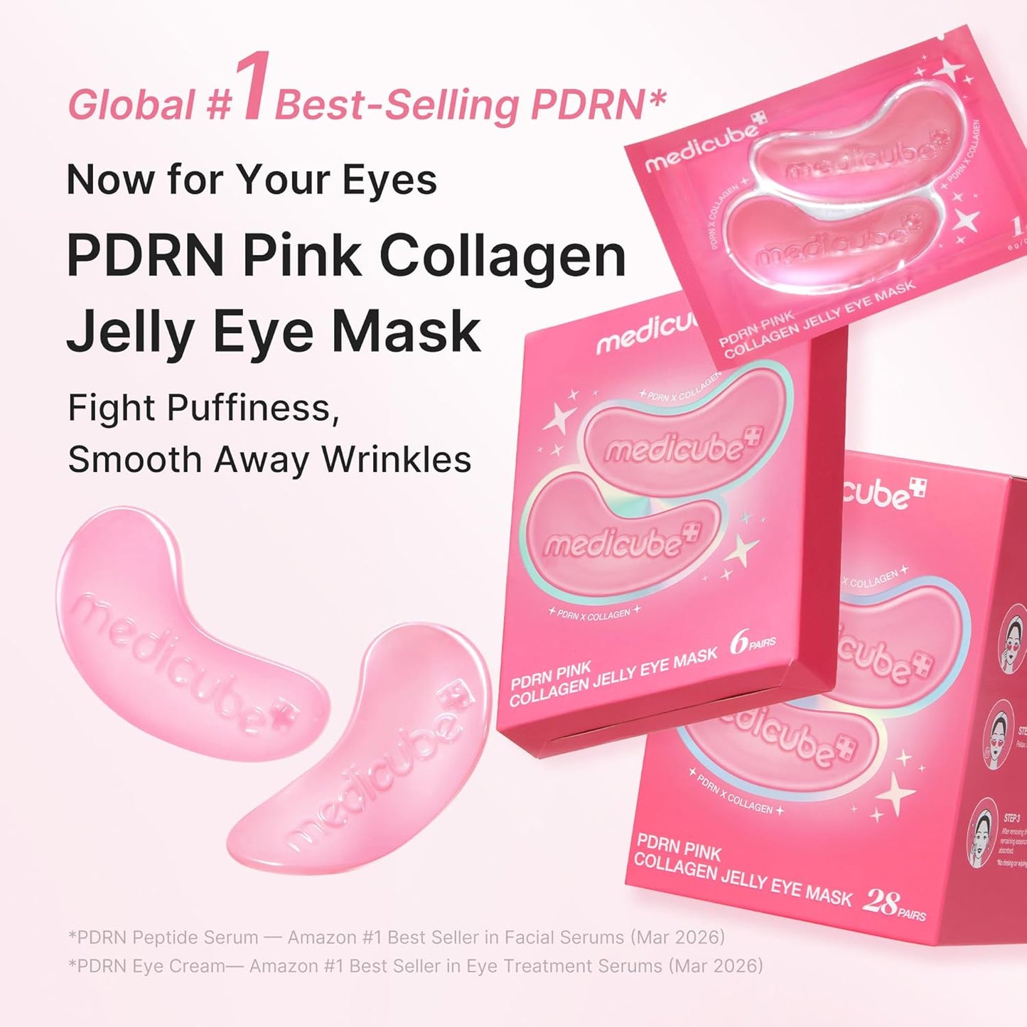 medicube PDRN Pink Collagen Jelly Eye Mask - One (1) Pair, Hydrogel Eye Patches with PDRN, Collagen, NAD, Refreshing for Puffy, Tired Eyes, Firming for Look of Wrinkles, Fine Lines, Korean Skincare