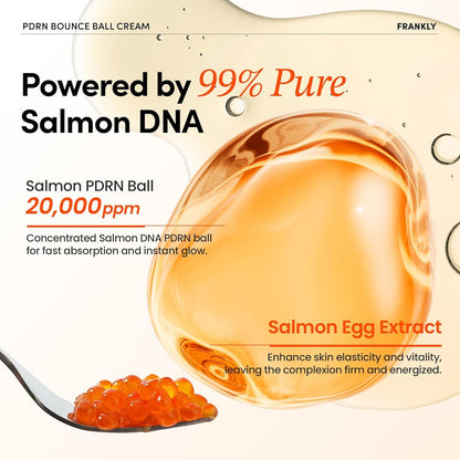 FRANKLY Salmon PDRN Bounce Ball Cream – 99% Pure Salmon DNA Moisturizer for Skin Repair & Glow | Post Microneedling Recovery & Barrier Repair | Lightweight Gel Cream | Korean Skincare