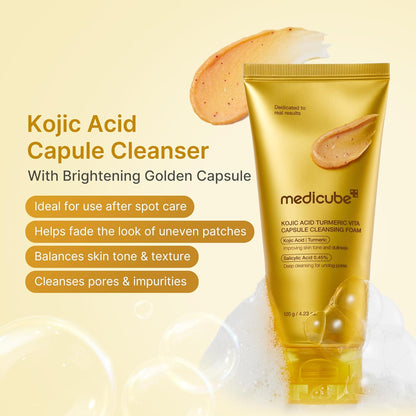medicube Facial Cleanser Turmeric Capsule Foam Cleanser | for Balancing Uneven Skin Tone & Texture | Fade Appearance of Uneven Patches & Ideal for Use After Spot Care | Korean Skincare