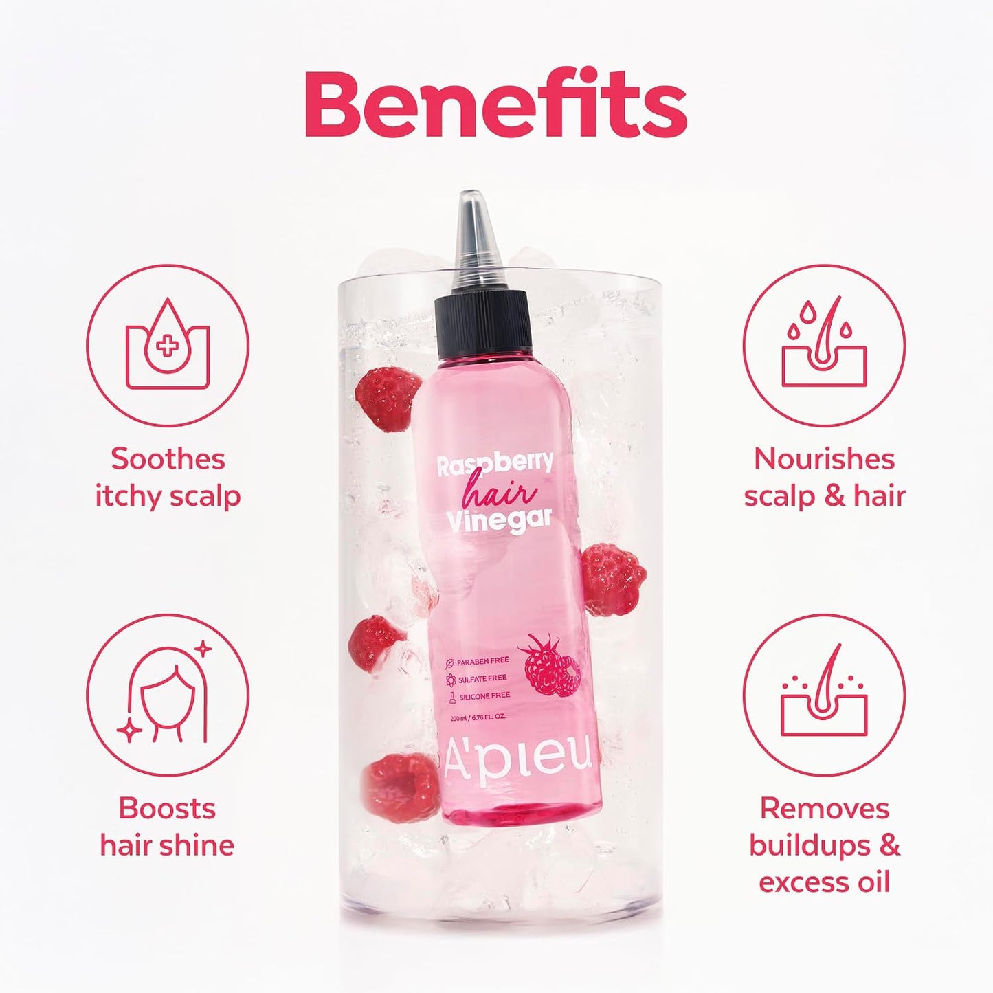 A'PIEU Raspberry Hair Vinegar Rinse, Scalp Cleanser for Dandruff, Buildup & Excess Oil, Smooth & Shiny Hair, Itchy Scalp Relief, pH Balancing, Fresh Raspberry Scent, Korean Haircare