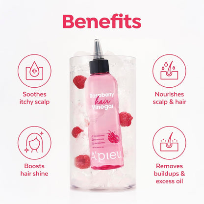 A'PIEU Raspberry Hair Vinegar Rinse, Scalp Cleanser for Dandruff, Buildup & Excess Oil, Smooth & Shiny Hair, Itchy Scalp Relief, pH Balancing, Fresh Raspberry Scent, Korean Haircare